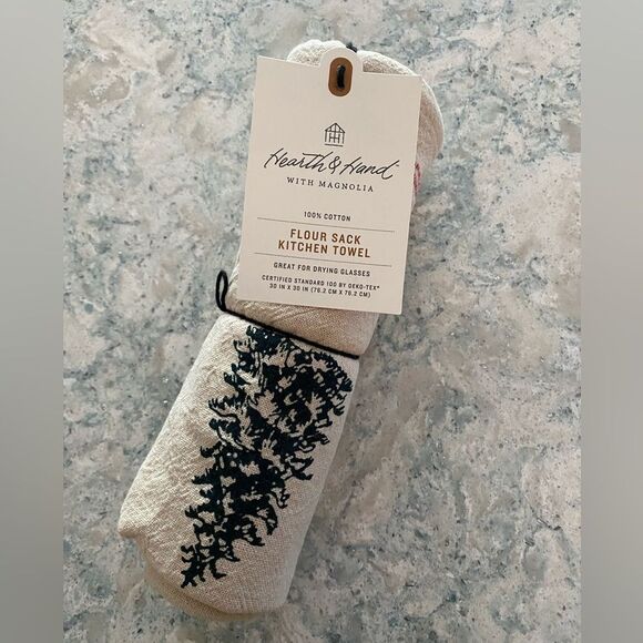 Hearth & Hand Embroidered Tree Design with Red stitched edging Kitchen Towel - Picture 4 of 8